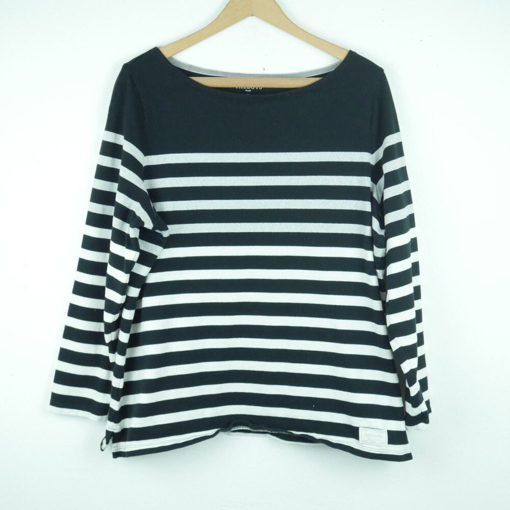 Talbots Plus 1X Top Boatneck Stripe Metallic Nautical Preppy Classic‎ Cotton